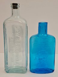 2 Vtg Antique Glass Medicine Bottles Syrup Pepsin And JFK