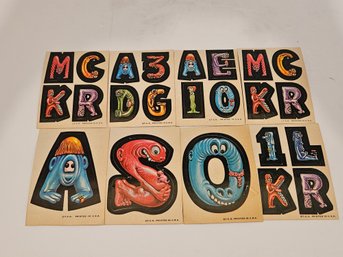 8 Vtg 1967 Topps 'Nutty Initials' Sticker Trading Cards