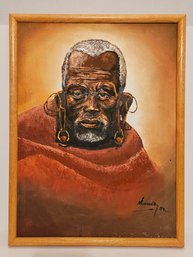 Vtg 1980's Signed Framed Tribal Oil Painting