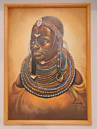 Vtg 1983 Signed Framed Tribal Oil Painting