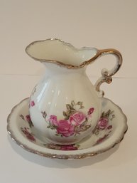 Vtg Ceramic Wash Basin And Pitcher