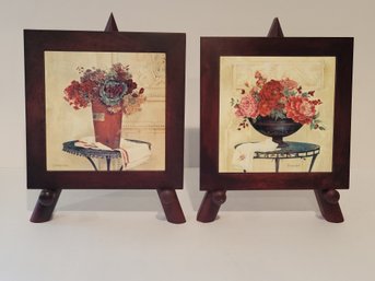 Vtg Karen White Wooden Framed Wall Tile On An Easel