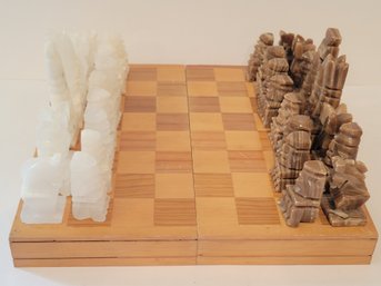 Vtg  Mexican Handcrafted Mayan Style Chess Set