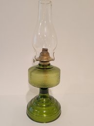 Vtg Green Depression Glass Oil Lamp