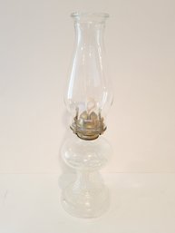 Vtg Clear Glass Hobnail Oil Lamp