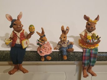 Vtg Resin Shelf Sitters Bunnies