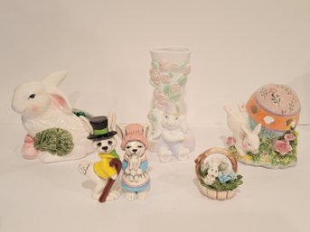 Vtg Ceramic Easter Bunny Figurines