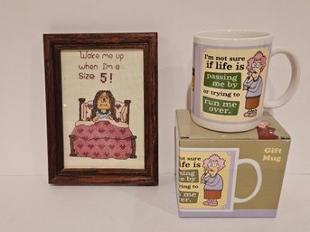Vtg 1984 Cathy Character Framed Cross Stitch Kit And Gift Mug