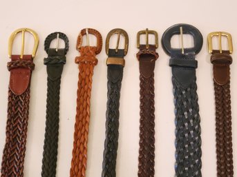 7 Vtg Genuine Braided Leather Belts Size M/L