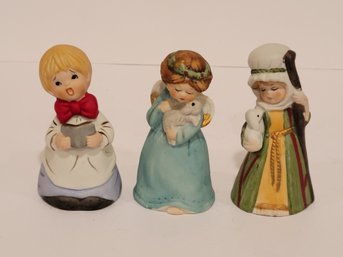 3 Vtg Jasco Bisque Porcelain Bell Figurines