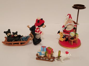 Christmas Figurines And Blackbear Family Ornament