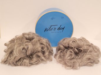 2 Vtg Natural Gray Hair Wigs And Wig Box