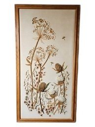 Lrg Vtg 'Autumn Thistles' Embroidered Framed Wall Art 42'