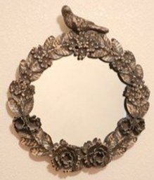 Vtg Art Nouveau Style Bird Wreath Framed Mirror