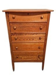 Antique Tiger Oak 5 Drawer Highboy Dresser