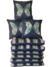6 Outdoor Seat Cushions And 3 Butterfly Design Throw Pillows