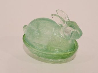 Vtg Green Glass Bunny Rabbit Candy Dish