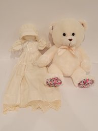 Vtg Handmade Faceless Folk Art Doll And Plush Teddy Bear