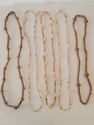 Handmade Seashell And Wooden Bead Necklaces X 5
