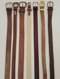 7 Assorted Leather And Woven Browntone Belts