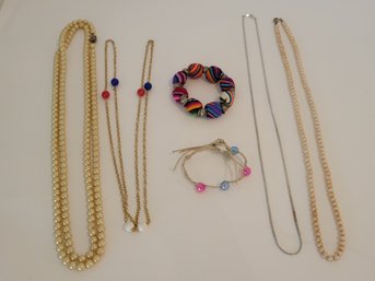 Faux Pearl Necklaces Chains And Handmade Bracelet Lot