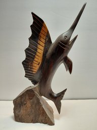 Vintage Hand-carved Ironwood Statue Of A Marlin Or Swordfish.