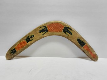 Decorative Wooden Boomerang With Hand-painted Aboriginal-style Artwork.
