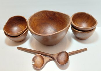 Mid Century Style Teak Salad Bowl Set