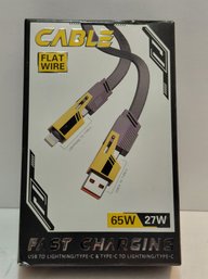 4-in-1 Fast Charging Flat Wire Cable Compatible With USB-A, USB-C, And Lightning Connectors.