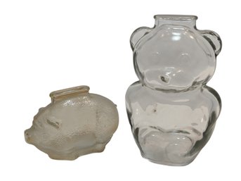 Vintage Anchor Hocking Textured Clear Glass Piggy Banks