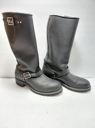 Black Leather Biker Boots Size 10.5