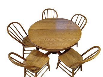 Vtg Solid Oak Dining Set With 5 Chairs