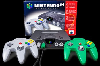 Nintendo 64 With 2 Controllers,power Cord,TV Coax