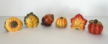 6 Pc Fall/Harvest Ceramic Salt And Pepper Shakers