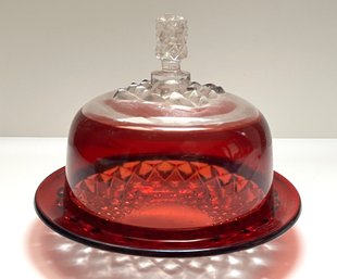 Vtg Red Crystal Candy Dish