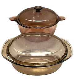 2 Colored Glass Baking Dishes