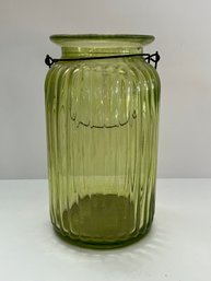 Green Ribbed Pillar Candle Jar