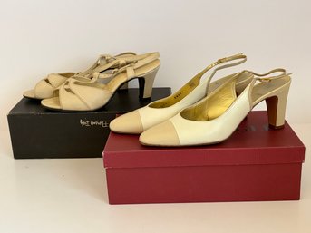 2 Pair Vtg Creme Colored Heels Size 7-8