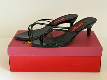 Vtg Van Eli Patent Leather Kitten Heel Sandals Sz 7.5