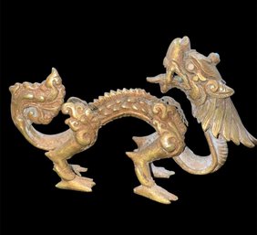 Antique Metal Bronze ( ? ) Dragon - Turquoise Stone - Heavy.