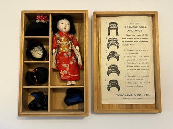 Vtg Handmade Japanese Doll And Wigs