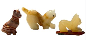 3 Stone Carved Cat Knick Knacks