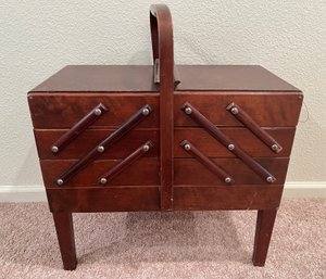 Vtg Strommen Burk Accordion Wood Sewing Box