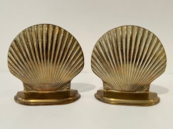 Vtg Brass Sea Shell Book Ends