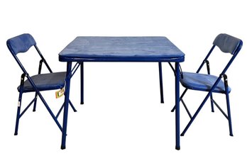 Blue Children's Folding Table And Chairs Set