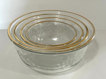 4 Vtg Nesting Gold Trim Glass Bowls