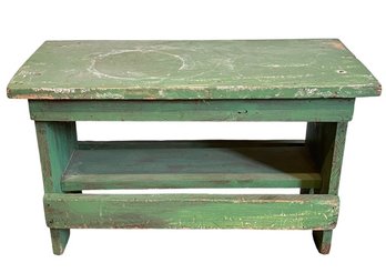 Vtg Antique Green Painted Wooden Bench