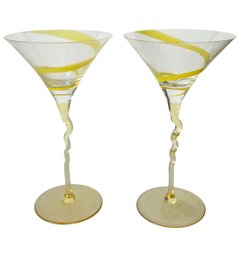 Vtg Neiman Marcus Yellow Swirl Martini Glasses