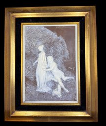 Antique Incolay Cameo Art Plaque, Neoclassical Scene With Ivory-toned Relief Figures