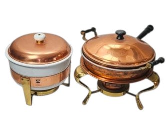 2 Vtg Copper Findue Chafing Dishes